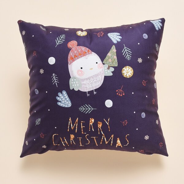 

Christmas Cartoon Graphic Cushion Cover Without Filler, Purple