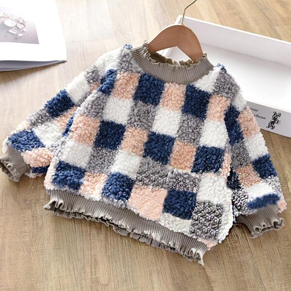 

Toddler Girls Plaid Lettuce Trim Teddy Sweatshirt, Multicolor