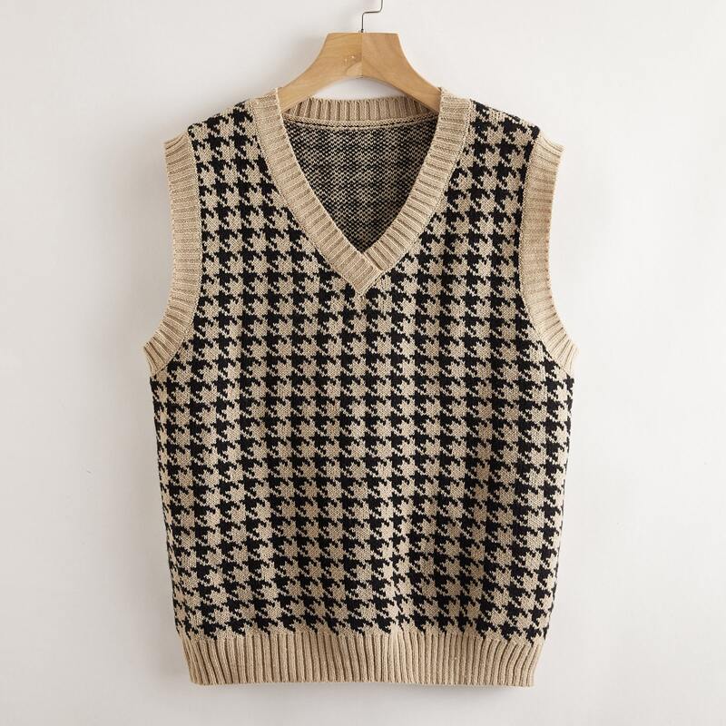

Houndstooth Pattern Sweater Vest, Multicolor