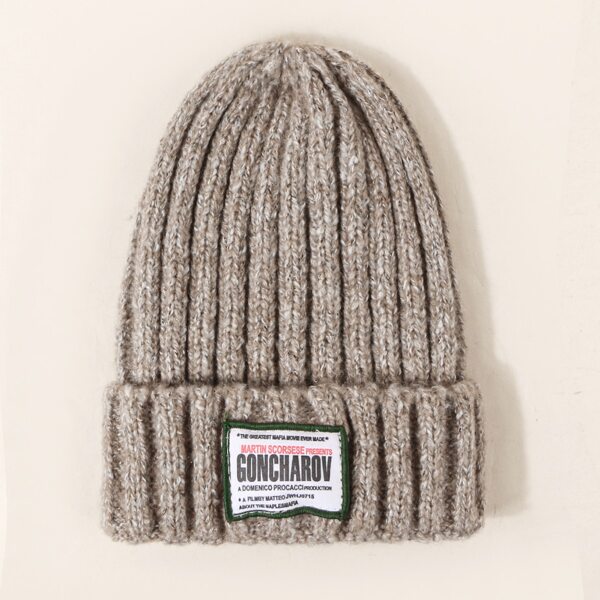 

Men Letter Patched Knit Beanie, Khaki