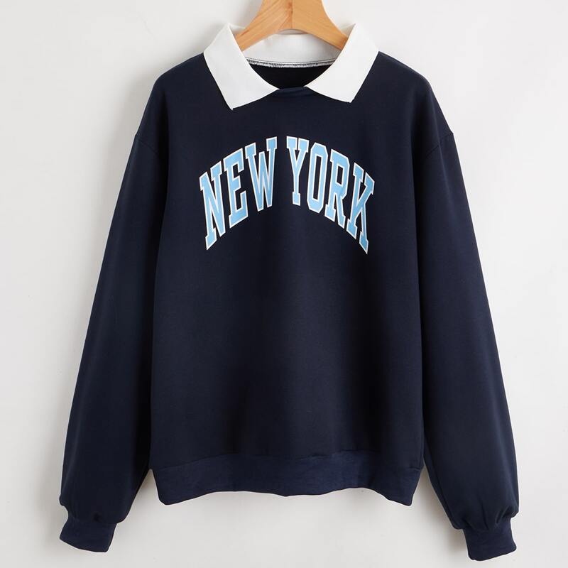 

Letter Contrast Collar Sweatshirt, Navy blue