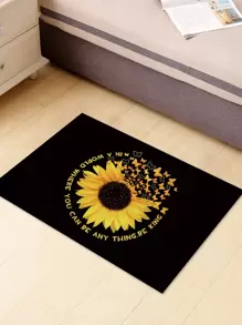 Sunflower Print Floor Mat - Black - View 2