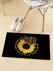 Sunflower Print Floor Mat - Black - View 4
