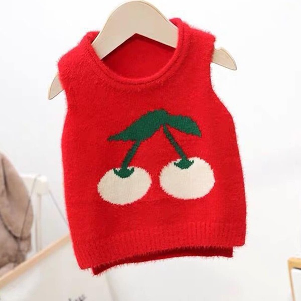 

Toddler Girls Cherry Pattern Fluffy Knit Sweater Vest, Red
