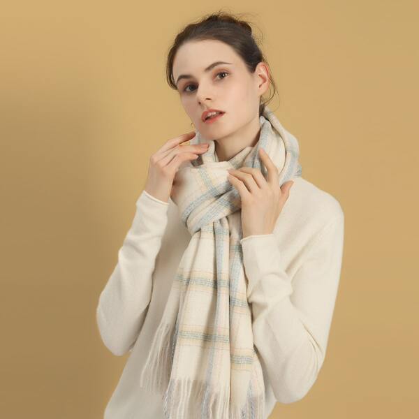 

Plaid Fringe Hem Scarf, White