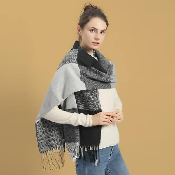 

Color Block Fringe Hem Scarf, Multicolor