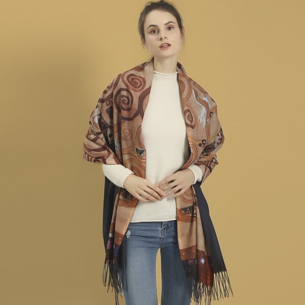 

Color Block Fringe Hem Blanket Scarf, Camel