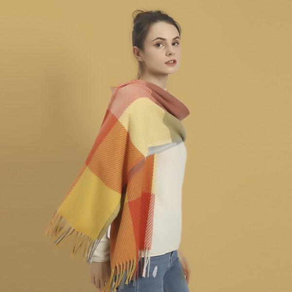 

Color Block Fringe Hem Blanket Scarf, Orange