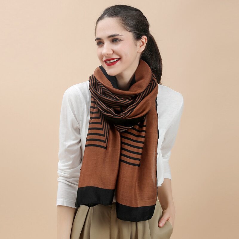 

Striped Pattern Scarf, Brown