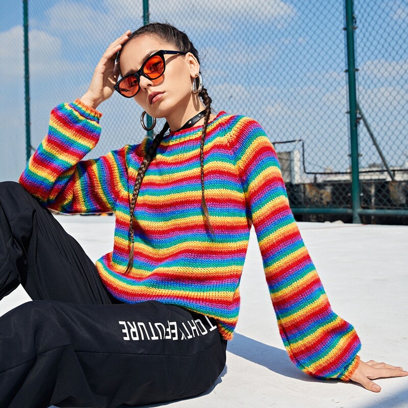 

Rainbow Striped Sweater, Multicolor