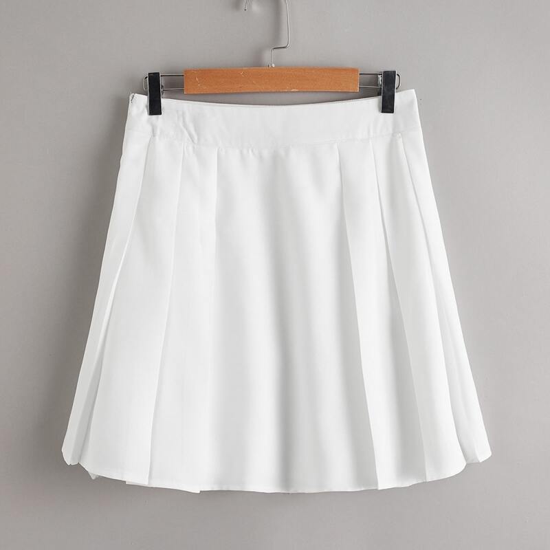 

Solid Pleated Skirt, White