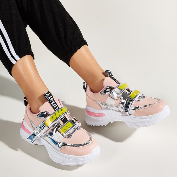 

Metallic Velcro Strap Chunky Sneakers, Pink