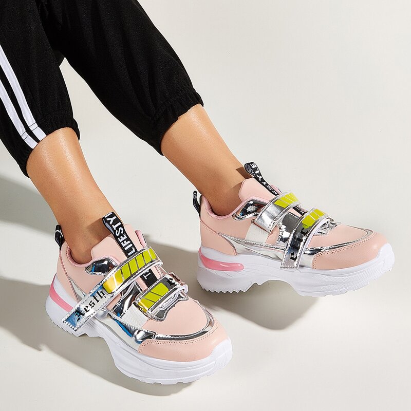 

Metallic Velcro Strap Chunky Sneakers, Pink