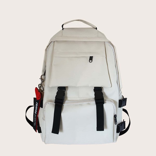 

Men Double Release Buckle Decor Backpack, White