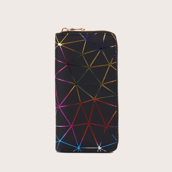 

Geometric Graphic Zip Around Purse, Black