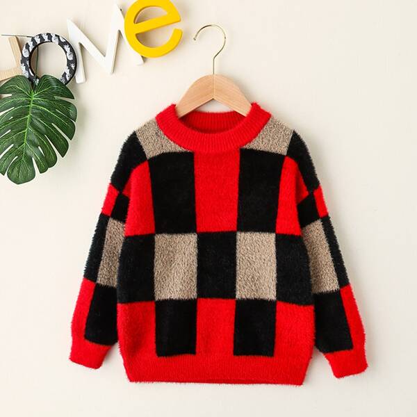 

Boys Plaid Drop Shoulder Sweater, Multicolor