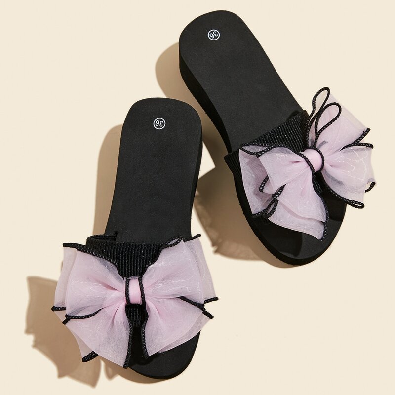 

Bow Decor Open Toe Slides, Pink