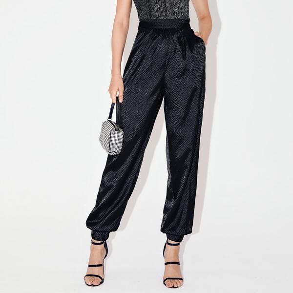 

Slant Pocket Silky Pants, Black