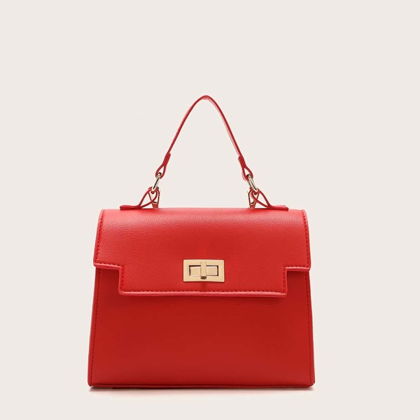 

Turn-Lock Flap Satchel Bag, Red