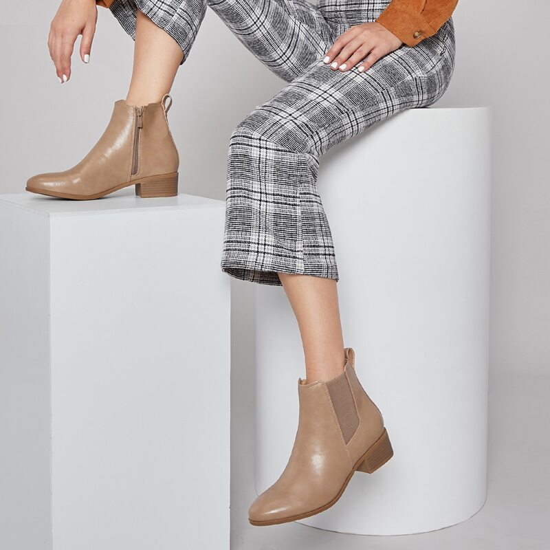 

Faux Leather Low Block Heel Chelsea Boots, Khaki