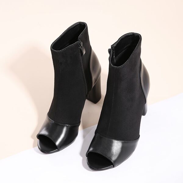 

Open Toe Side Zip Chunky Boots, Black