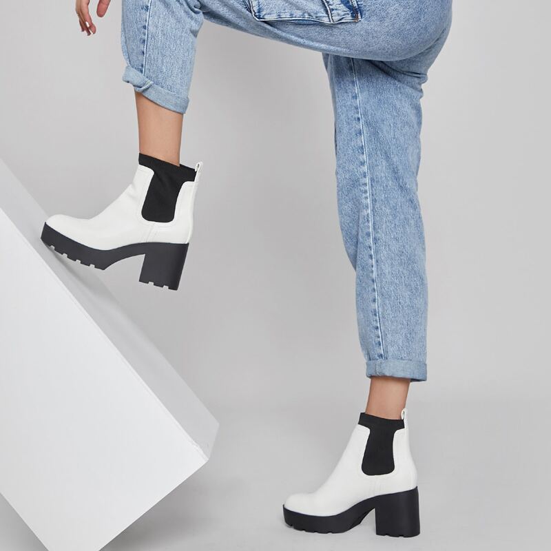 

Faux Leather Lug Platform Chelsea Boots, White