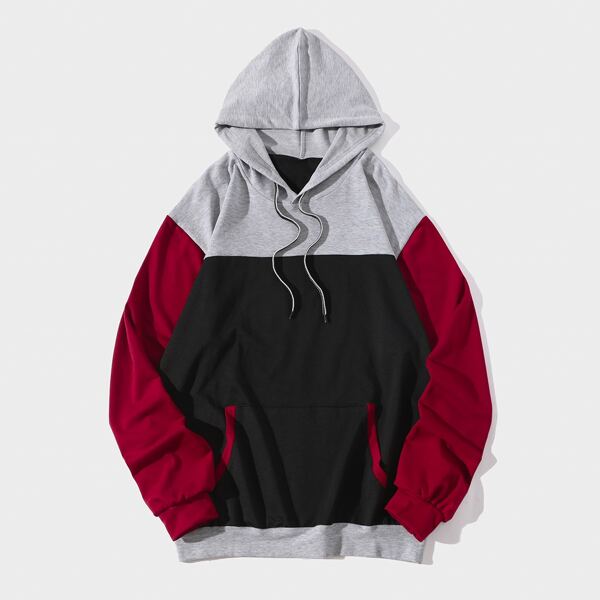 

Men Contrast Panel Drawstring Hoodie, Multicolor