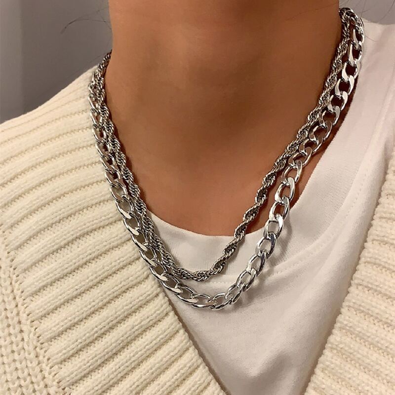 

2pcs Chunky Chain Necklace, Silver