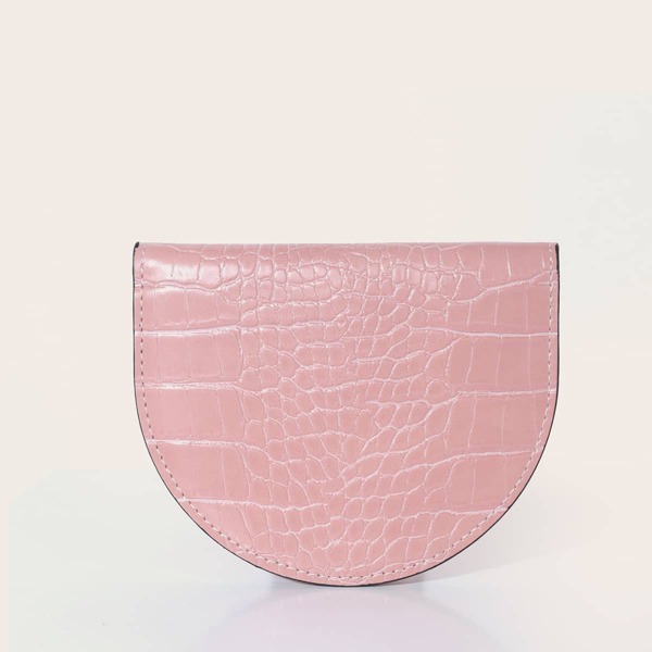 

Croc Embossed Semicircle Shaped Purse, Pink