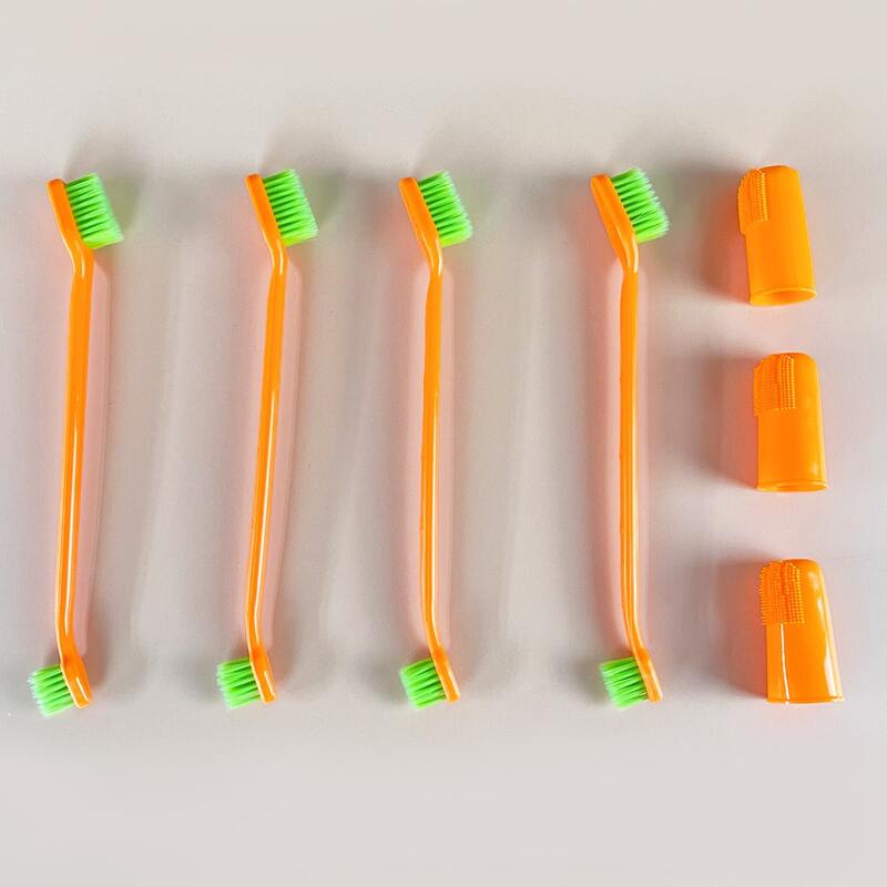 

4pcs Double-head Dog Toothbrush & 3pcs Finger Dog Toothbrush, Orange