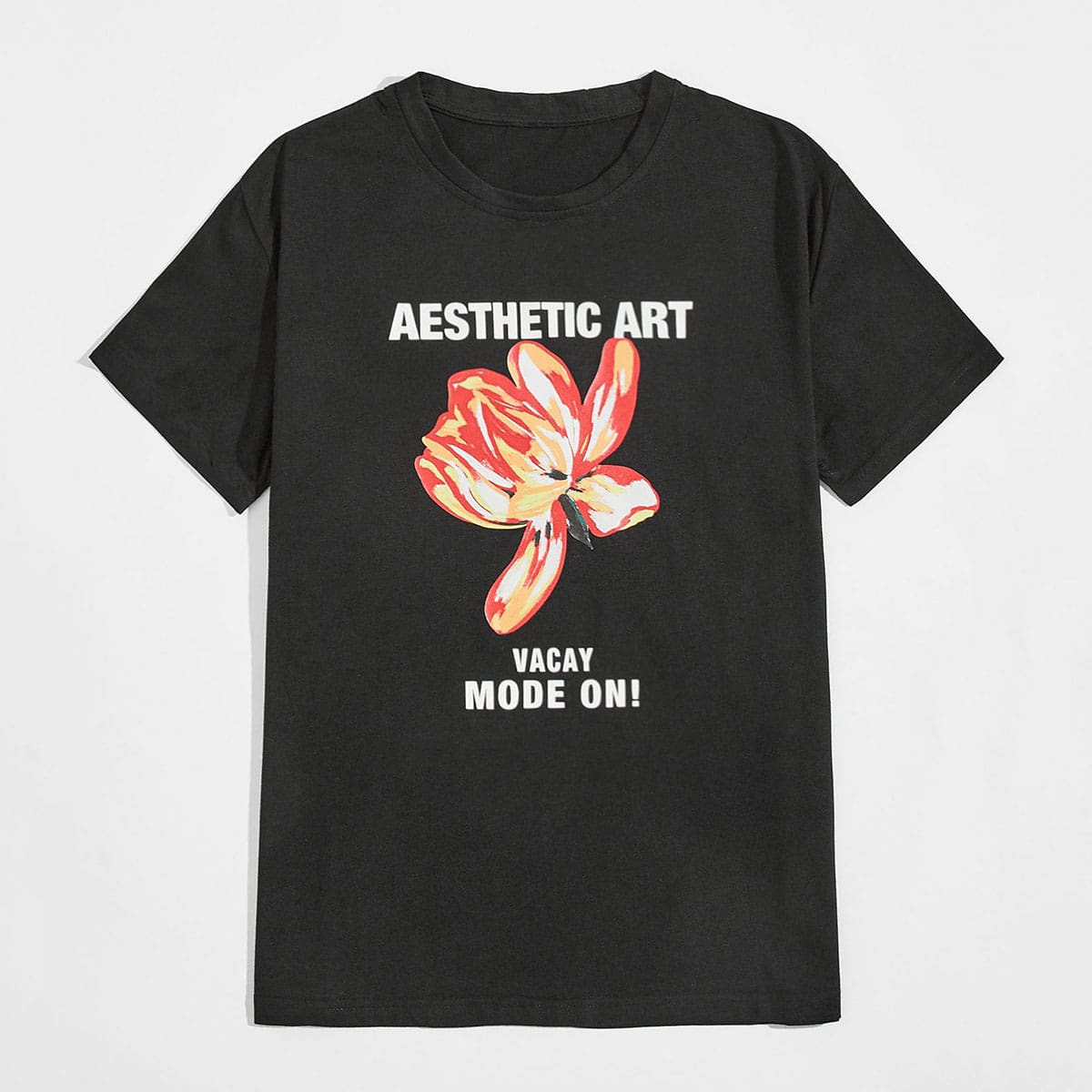 

Guys Floral & Letter Graphic Tee, Black