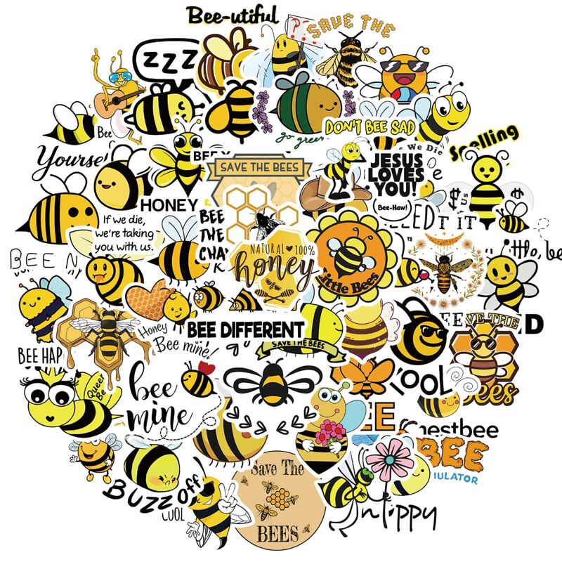 

50pcs Cartoon Bee Sticker, Multicolor