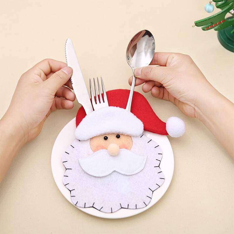 

1pc Christmas Santa Claus Cutlery Sleeve, Red and white