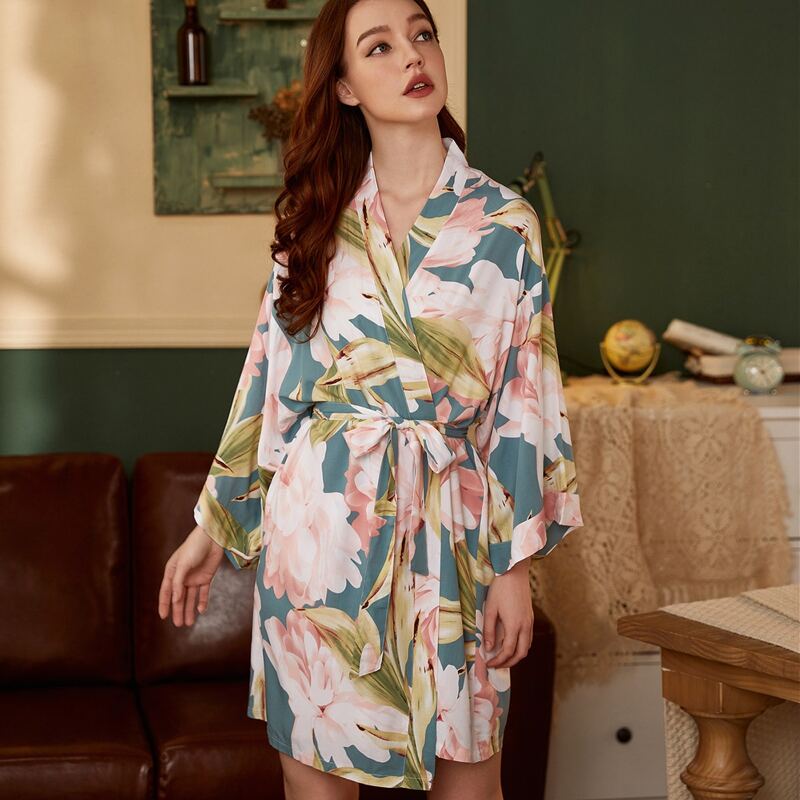 

Self Tie Floral Robe, Multicolor