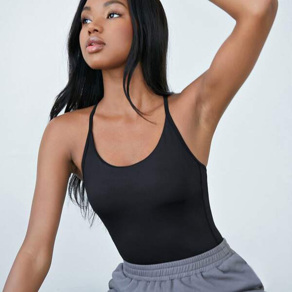 

SPANDEX Y-STRAP YOGA TOP, Black
