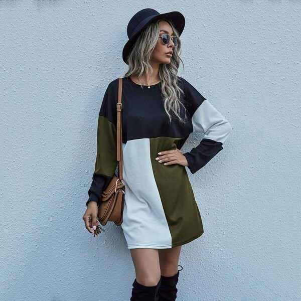 

Colorblock Drop Shoulder Tee Dress, Multicolor
