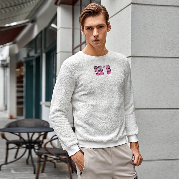 

Men Embroidery Detail Teddy Sweatshirt, White