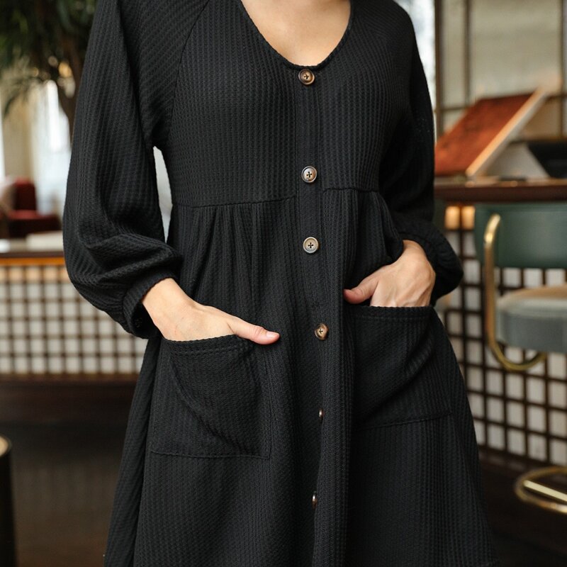 

Button Front Smock Dress, Black