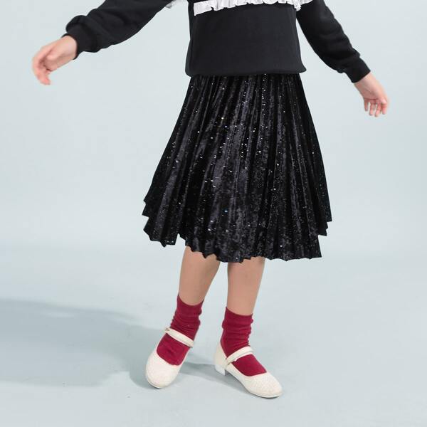 

Girls Pleated Velvet Skirt, Black