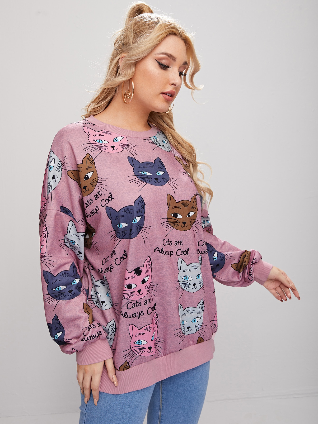 Plus Cat & Slogan Graphic Pullover thumbnail