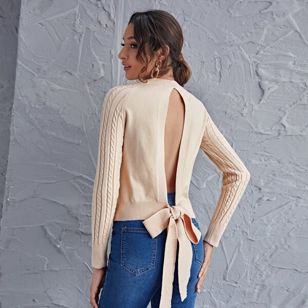 

Tie Backless Crop Sweater, Apricot