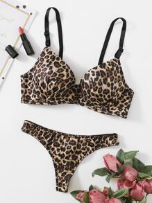 Leopard Print Underwire Bra & Panty Lingerie Set
