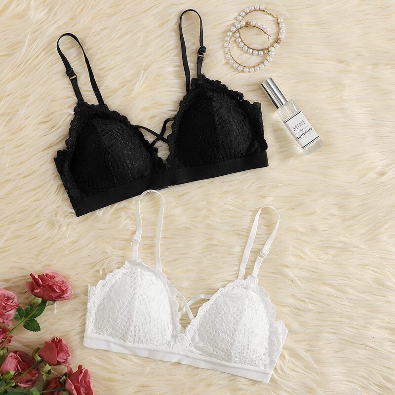 

2pack Floral Lace Bra Set, Black and white