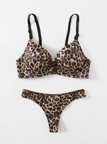 Leopard Print Underwire Bra & Panty Lingerie Set