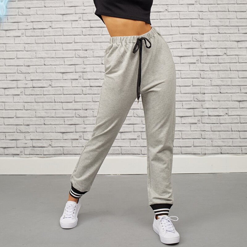 

Tie Waist Striped Hem Joggers, Light grey