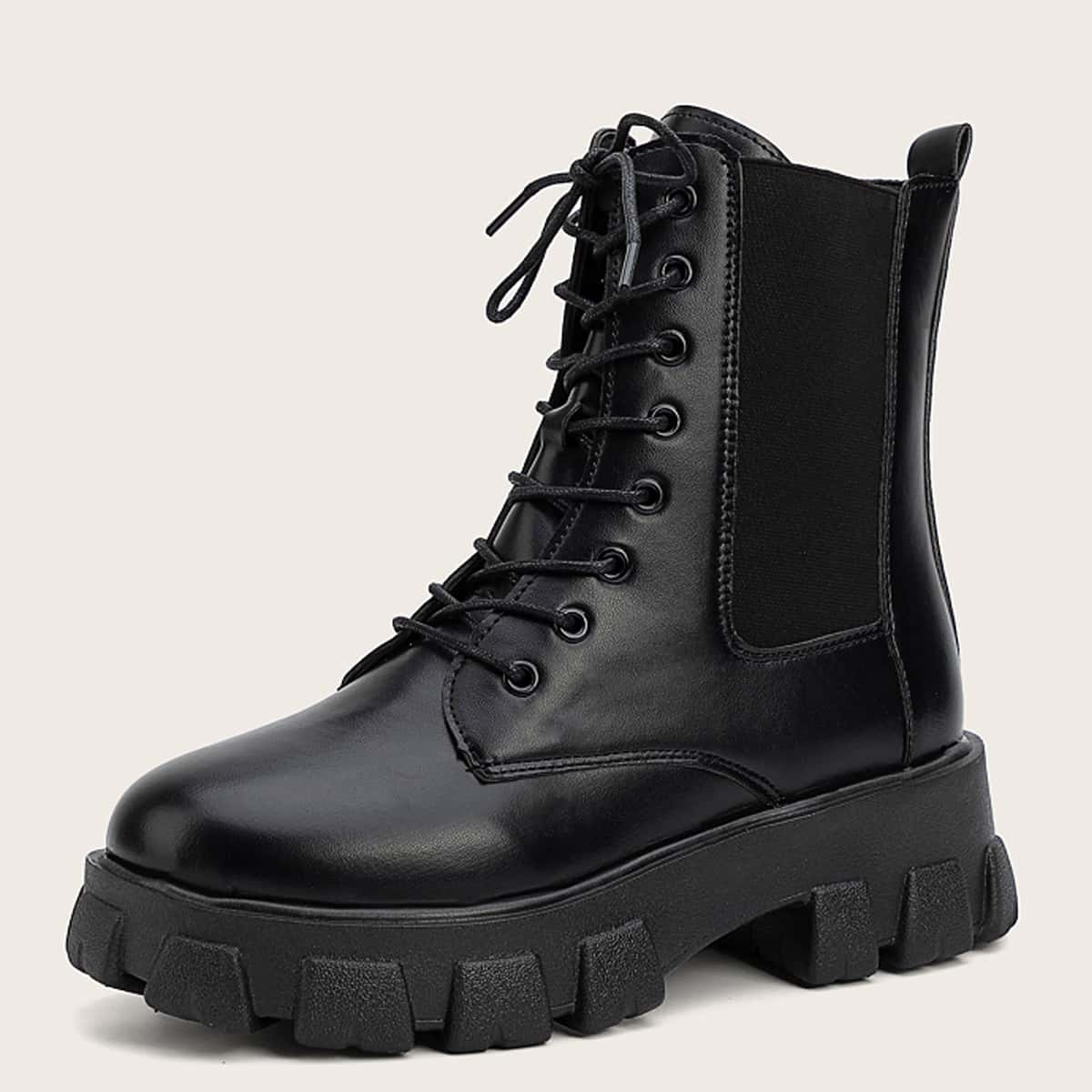 

Lace-up Front Chelsea Boots, Black