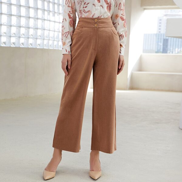 

Slant Pocket Button Front Wide Leg Pants, Apricot