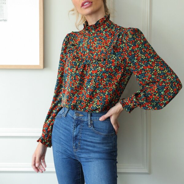 

Frill Trim Ditsy Floral Top, Multicolor