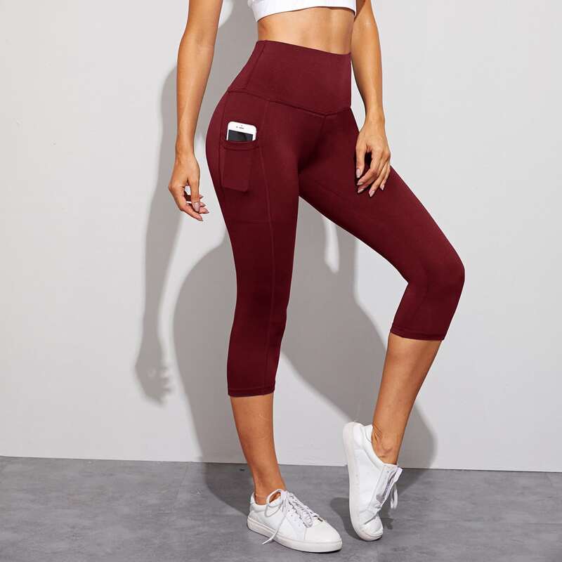 

Pocket Detail Capris Leggings, Burgundy