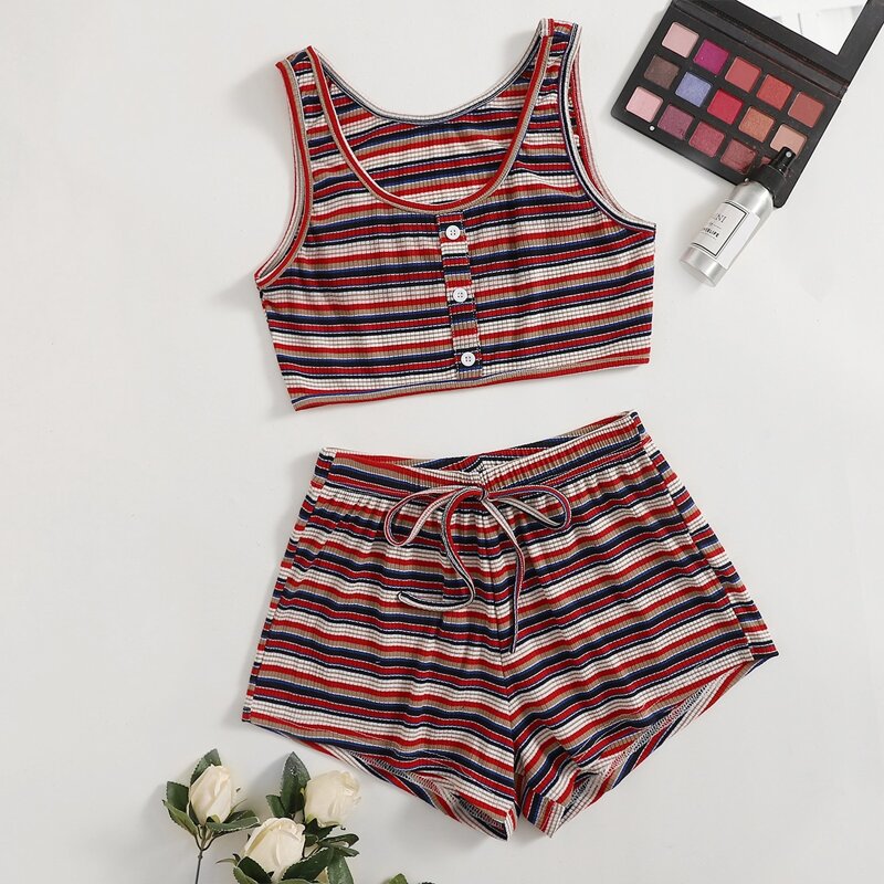 

Striped Button Front Lounge Set, Multicolor